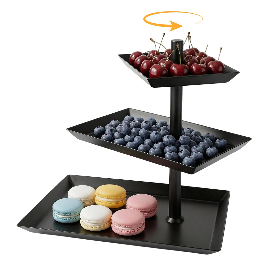 Obst Etagere 3 Stöckig, 360° Drehbare Obstschale Metall Schwarz für Desserts, Kuchen, für Partys und