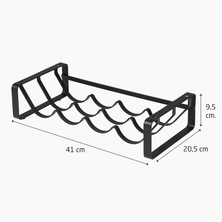 Amig - Flaschenregal für 4 Flaschen - Schwarzes Stahlregal - Flaschenhalter für Küche, Speisekammer,