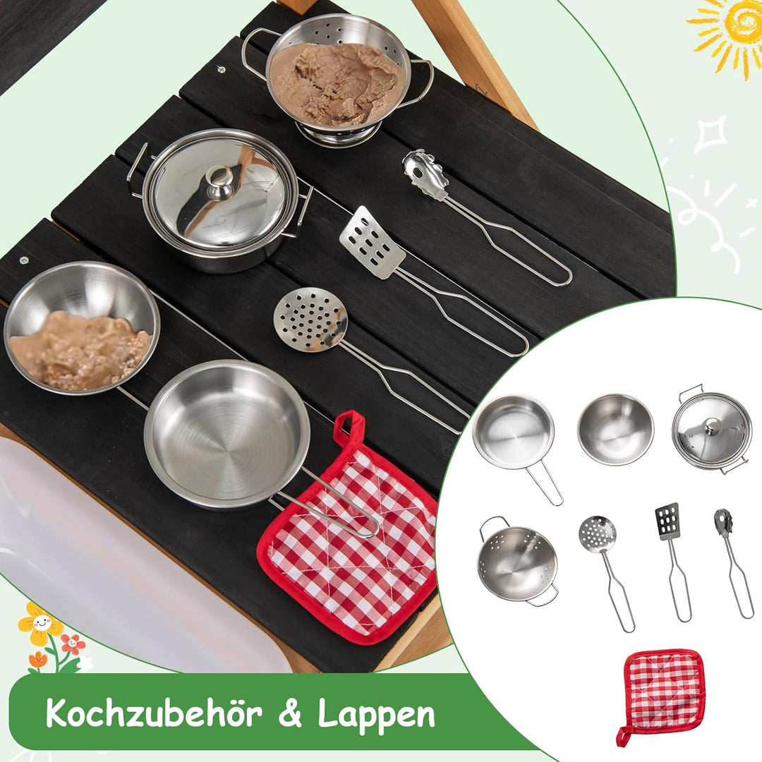 DREAMADE Matschküche Kinder Outdoor, Outdoorküche mit Waschbecken & Tafel, Gartenküche, Outdoor Küch