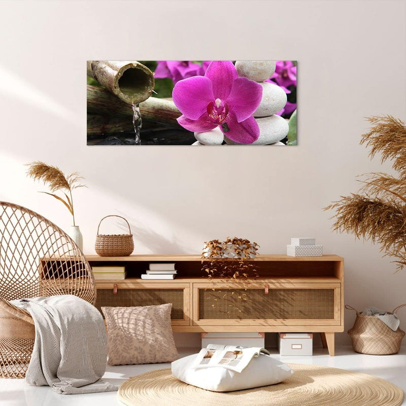 Panorama Bilder auf Leinwand 100x40cm Leinwandbild Orchidee Bambus Dekoration Spa Gross Wanddeko Bil