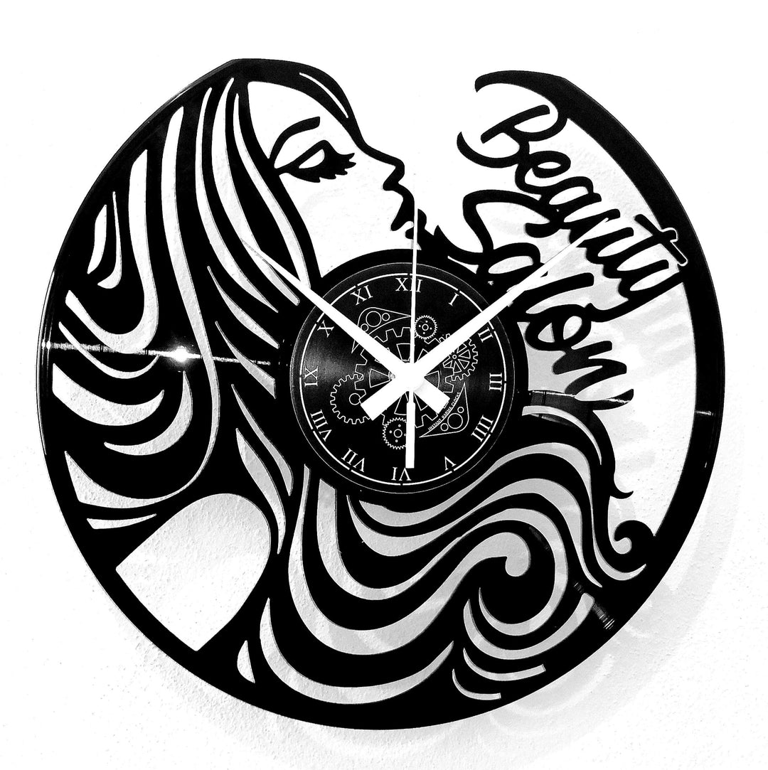 Instant Karma Clocks Wanduhr aus Vinyl Schallplattenuhr mit Schönheitszentrum Beauty Salon Friseursa