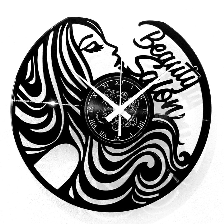 Instant Karma Clocks Wanduhr aus Vinyl Schallplattenuhr mit Schönheitszentrum Beauty Salon Friseursa