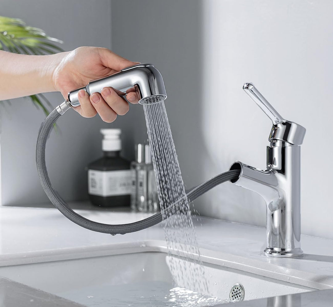 ONECE Wasserhahn Bad mit ausziehbar Brause, Waschtischarmatur aus Messing Einhebelmischer Badarmatur