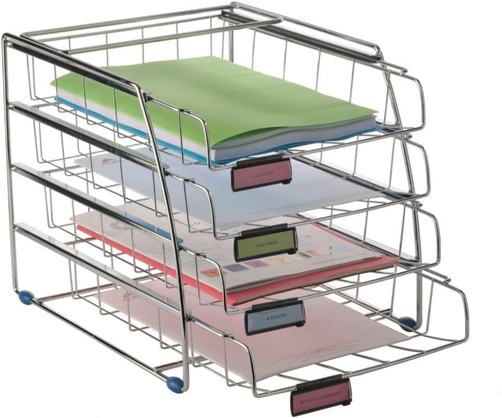 Alba Schreibtischset (Draht 4 Ablagen Frontladung 4 Etikettenhalter W310xT380xH310mm) chrom 4 x A4 H