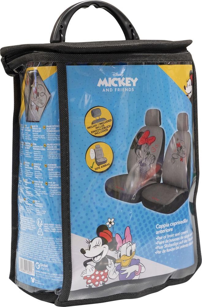 Paar Vordersitzbezüge, Minnie Maus, Universal, Maus, grau, Airbag, kompatibel