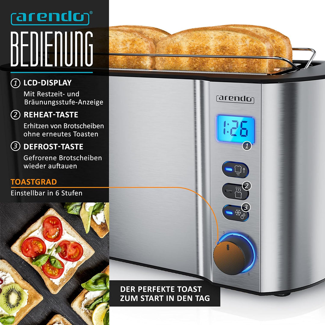Arendo - SET Toaster MANHA mit Eierkocher SEVENCOOK Edelstahl Silber, Toaster 4 Scheiben LED-Display