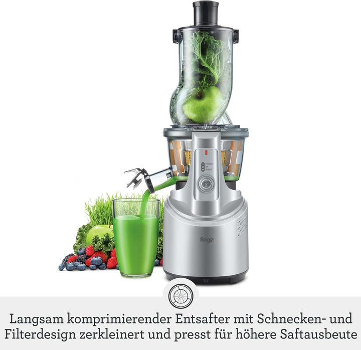 Sage Appliances Big Squeeze Saftpresse, gebürsteter Edelstahl, SJS700SIL Slow Juicer mit 1,2l Saftkr