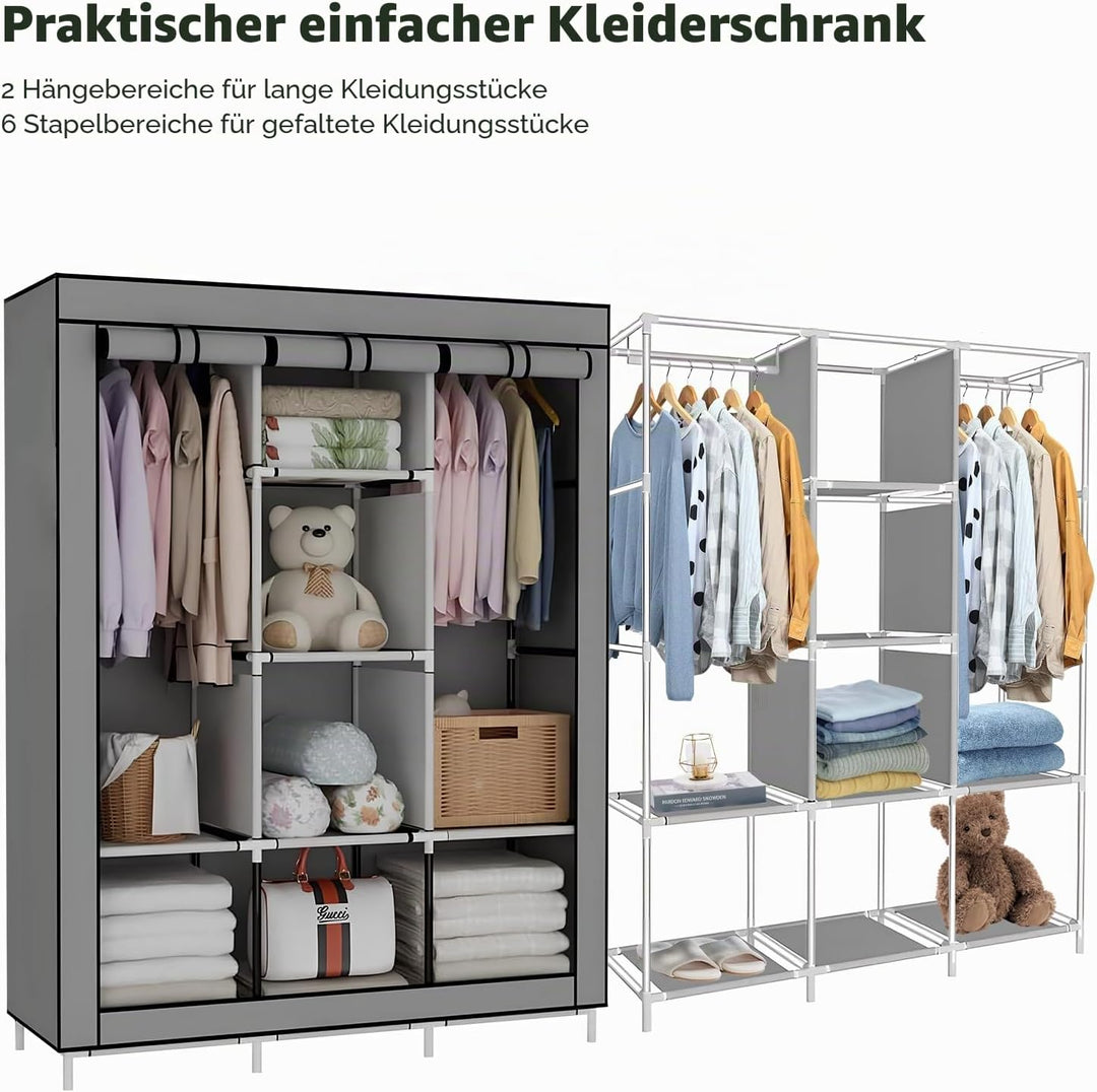 LONENESSL Canvas Kleiderschrank, 128 x 45 x 170 cm Schrank Kleiderschrank für Schlafzimmer, tragbare