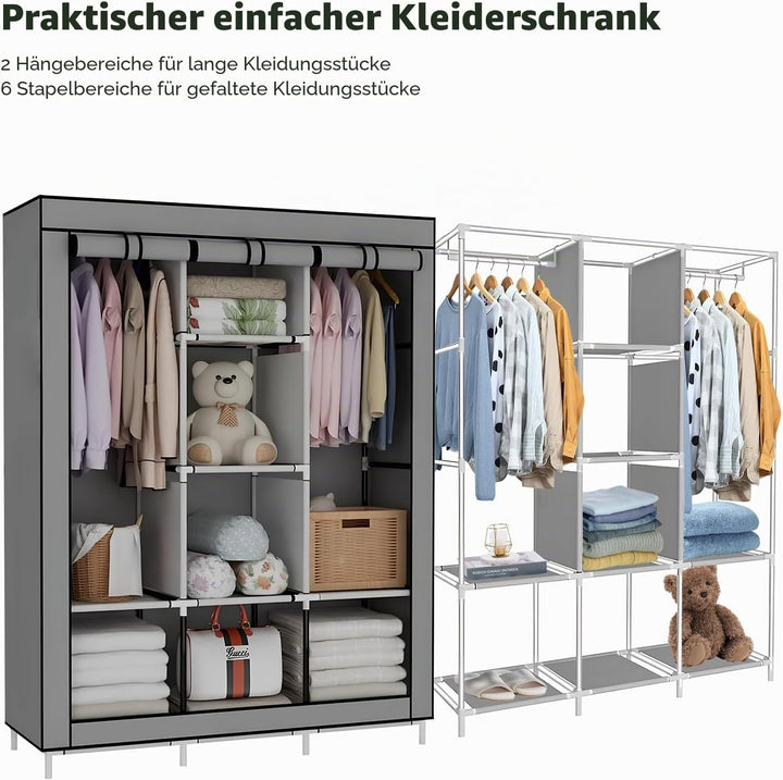 LONENESSL Canvas Kleiderschrank, 128 x 45 x 170 cm Schrank Kleiderschrank für Schlafzimmer, tragbare