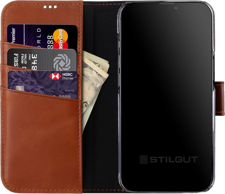 STILGUT Talis kompatibel mit iPhone 13 Pro Max (6.7“) Hülle mit Kartenfach aus Leder, Flip Cover, Wa
