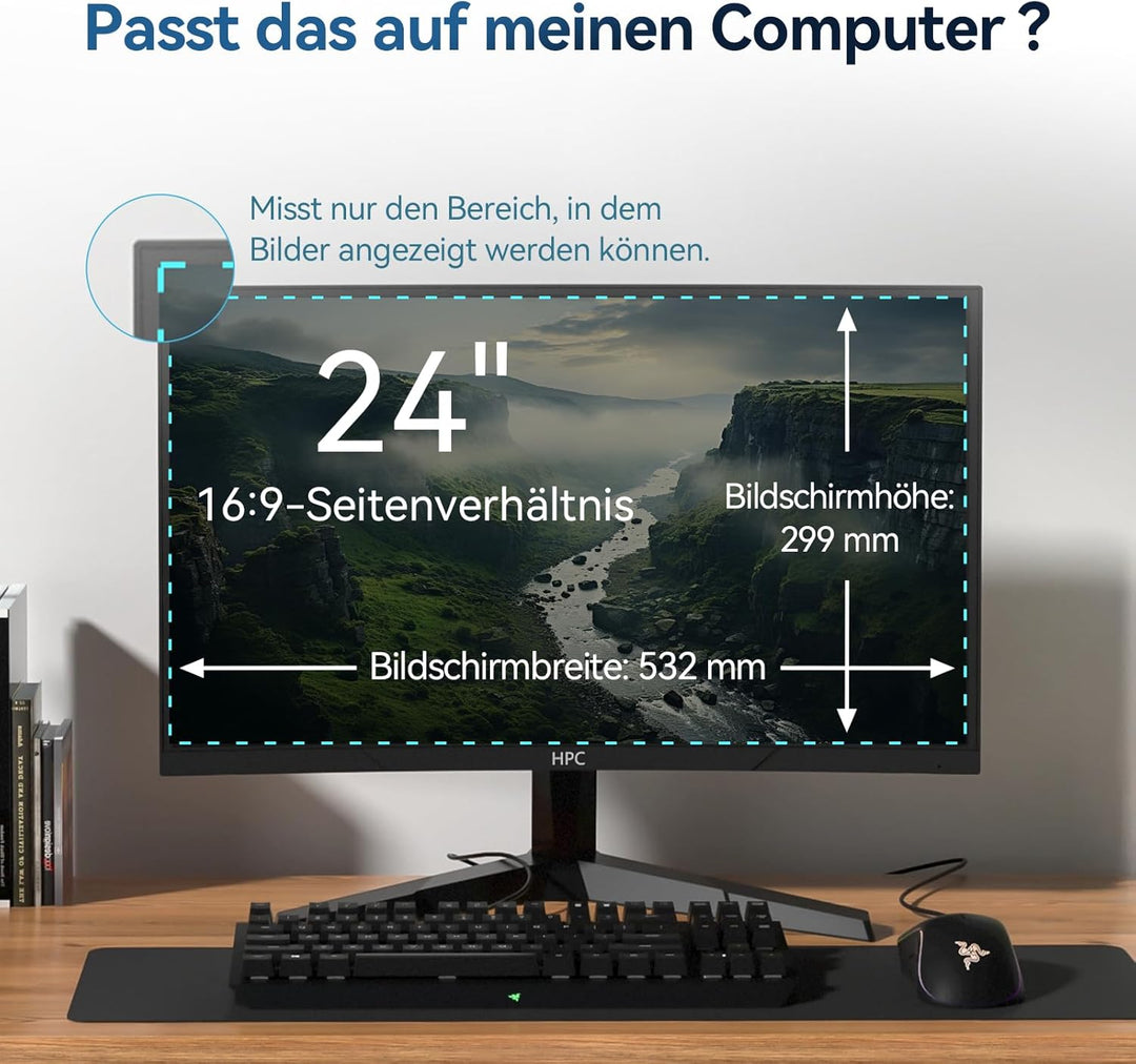 Magnetischer Computer Sichtschutzfolie 24 Zoll 16:9, Anti Blaulicht Blendschutz Displayschutz, 24" M