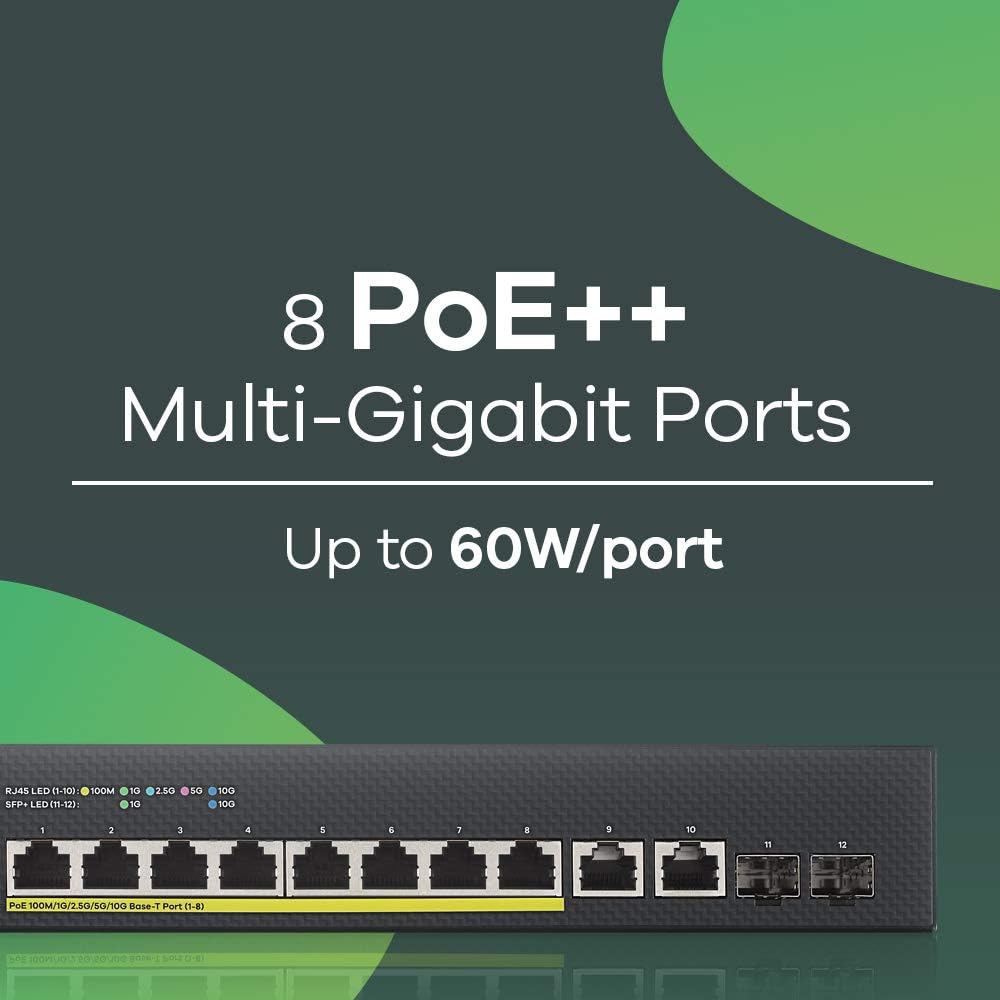 Zyxel NebulaFlex Smart-Managed PoE++ Switch 8 Ports Multi-Gigabit + 2 10G Kupfer- + 2 10G Fiber-Port
