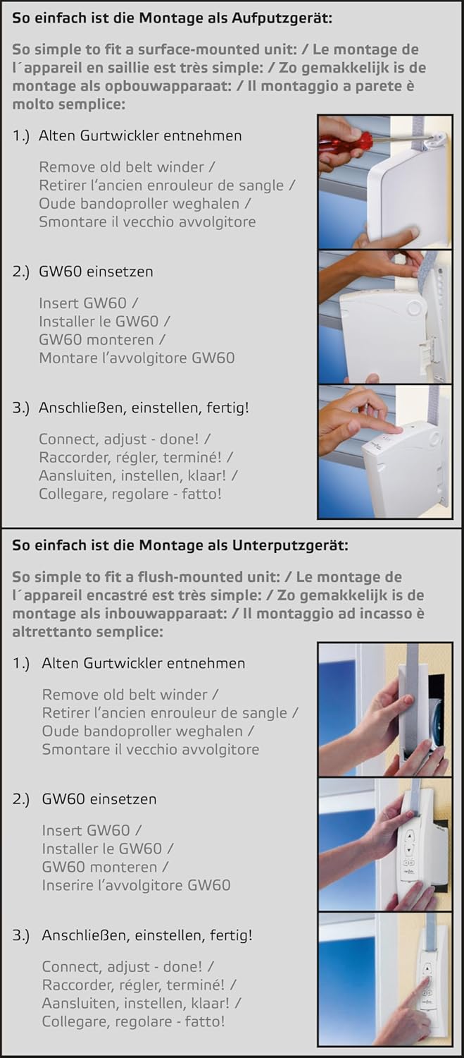 Superrollo GW60 Universal-Gurtwickler für Aufputz-/ und Unterputzmontage Single, Single