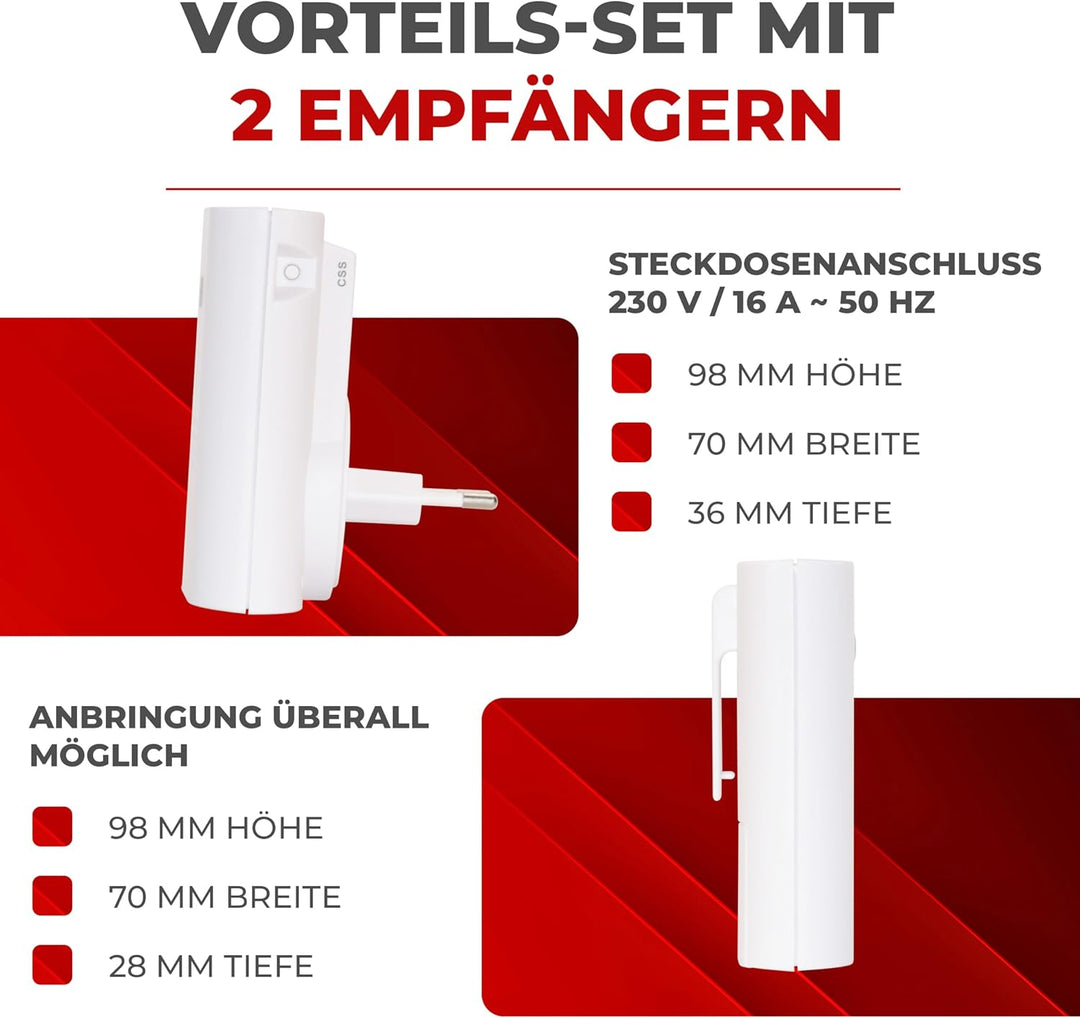 HEIDEMANN Funkklingel Set HX Twin - Erweiterbare Klingel - 2 Empfänger batteriebetrieb &amp; Steckdose -