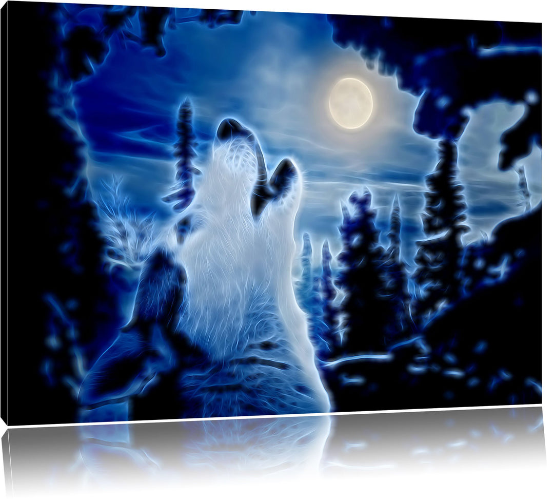 Pixxprint Heulender Wolf im Mondlicht als Leinwandbild/Grösse: 100x70 / Wandbild/Kunstdruck/fertig b
