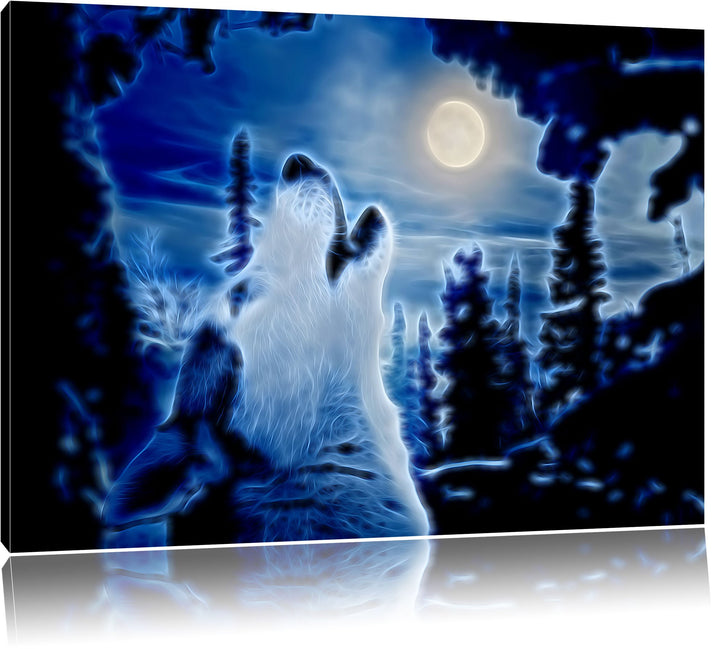 Pixxprint Heulender Wolf im Mondlicht als Leinwandbild/Grösse: 100x70 / Wandbild/Kunstdruck/fertig b