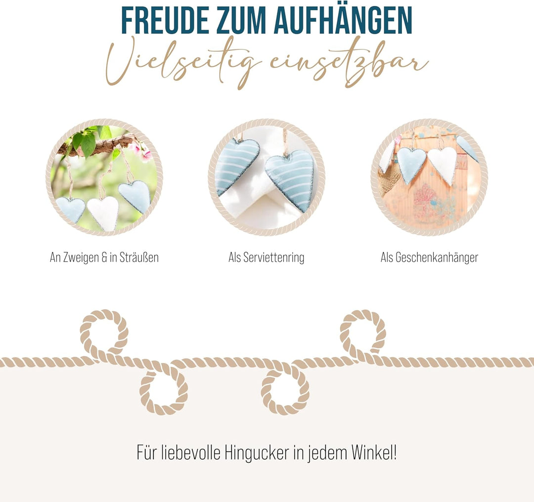 Logbuch-Verlag 12 kleine Herzanhänger Metall Herzen zum Aufhängen blau weiss Hochzeit Ostern Frühlin