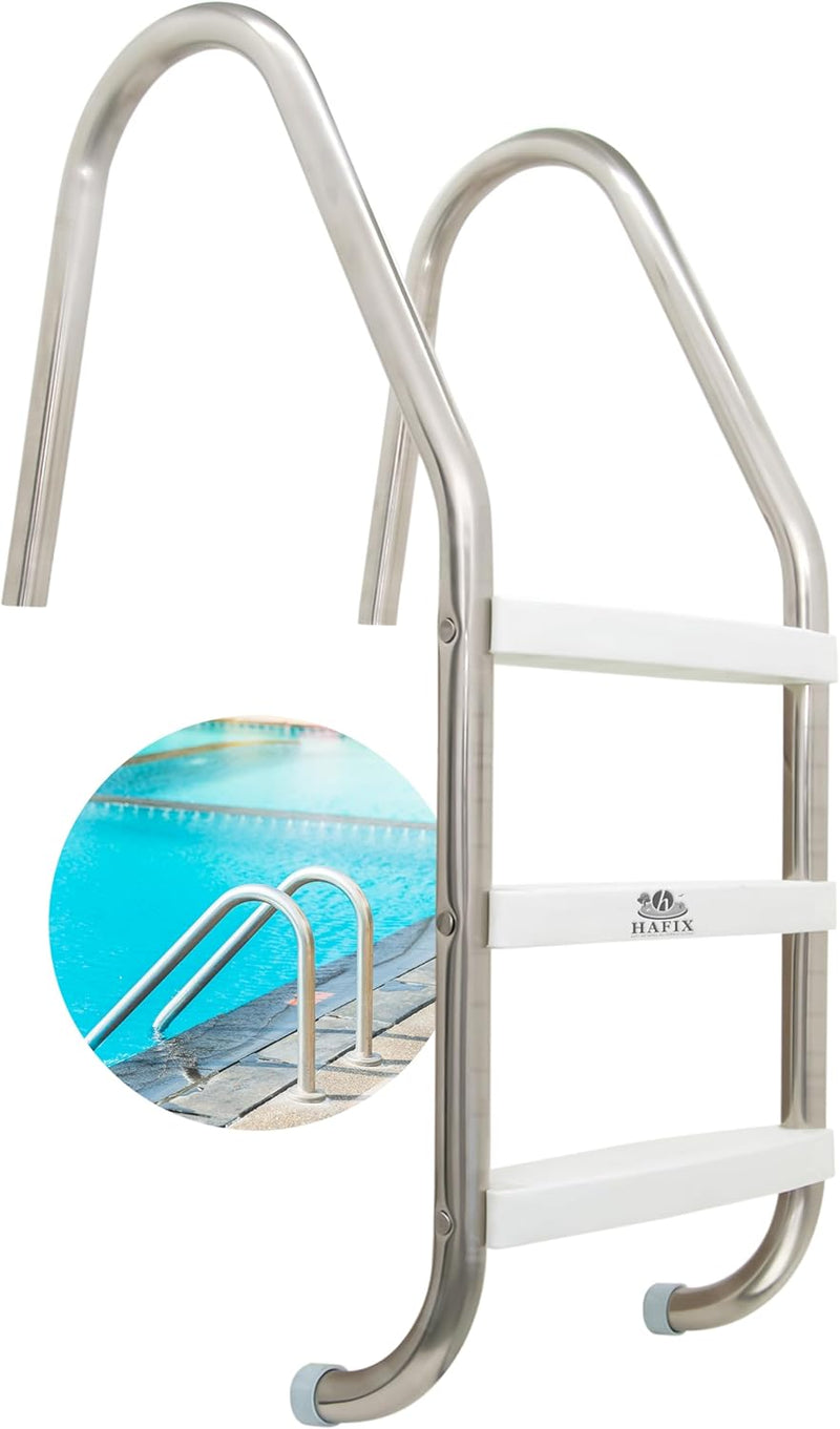 HAFIX Poolleiter für den Pool aus 3 Stufen, Schwimmbadleiter aus Edelstahl in Silber, Sicherheitslei