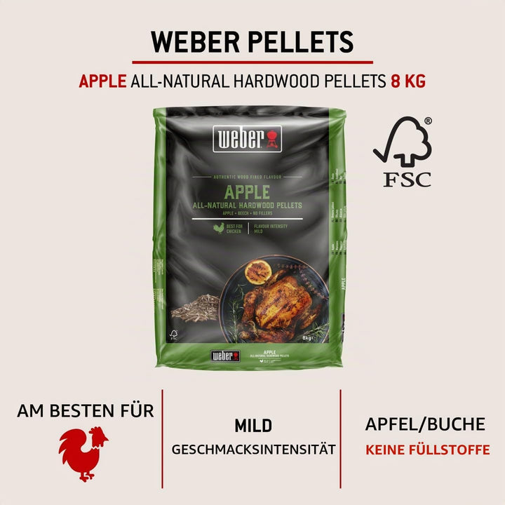 Weber Apfelholz Pellets/Geeignet für alle Pelletgrills, Milder, aromatischer, süsser, rauchiger Gesc