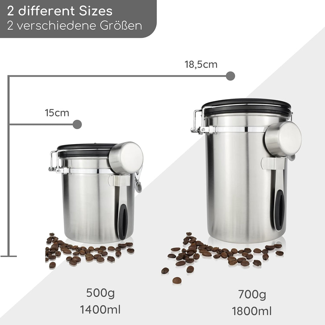 Milu Kaffeedose luftdicht | 500g, 700g | Kaffeebohnen Behälter Edelstahl Vorratsdosen Vakuum Kaffeeb