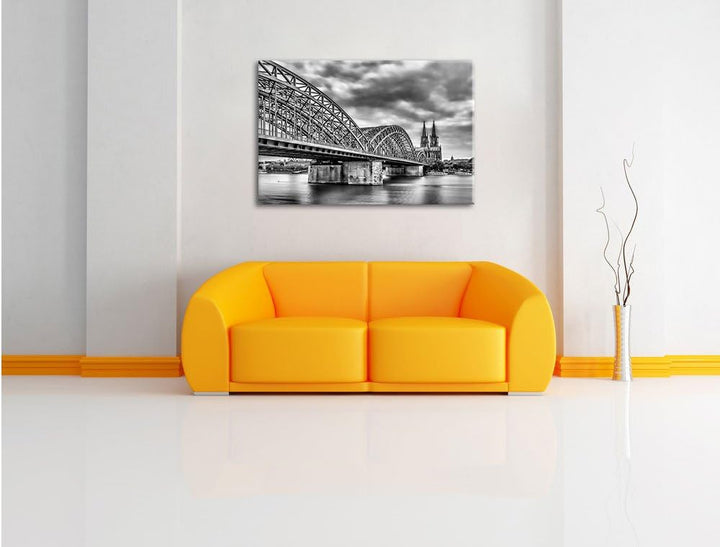 Monocrome, Prächtige Hohenzollernbrücke in Köln, Format: 100x70 auf Leinwand, 100x70
