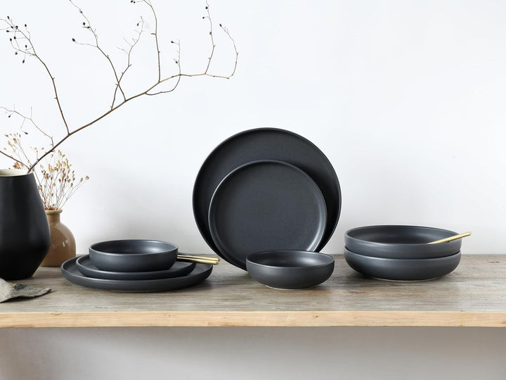 CreaTable, 10524, Serie Uno Black, Geschirrset, Teller Set 8 teilig Black Tafelservice 8 teilig, Bla