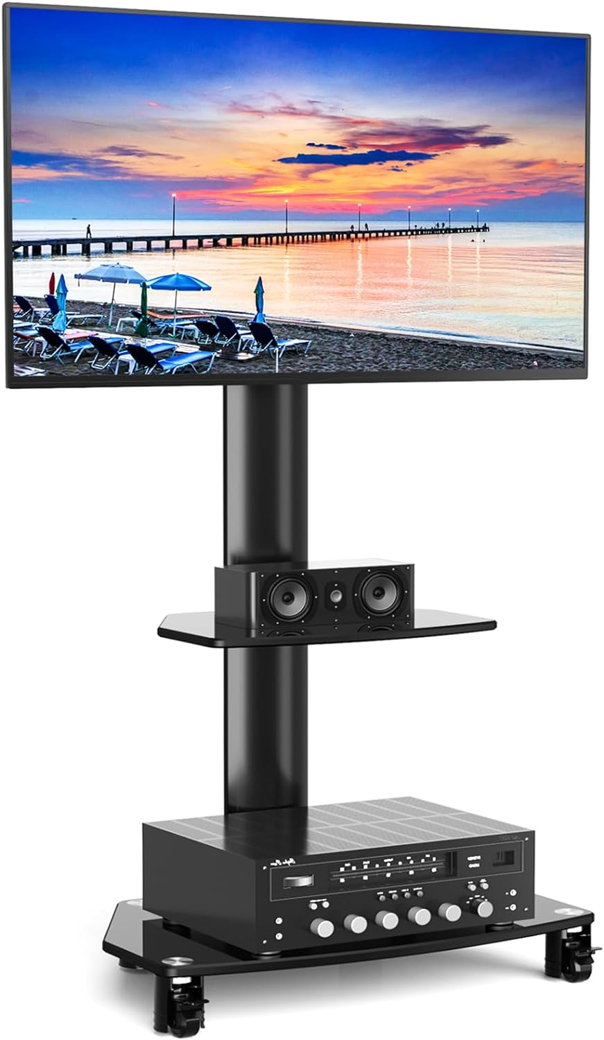 RFIVER TV Ständer Rollbar TV Rollwagen Fernsehständer mit Rollen für 27-65 Zoll Flach & Curved Ferns