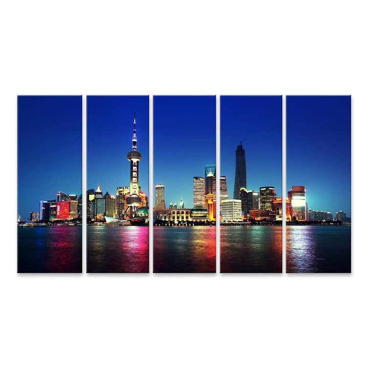 islandburner Bild auf Leinwand Shanghai Bei Nacht Neonlichter China Bilder Wandbilder Poster Leinwan