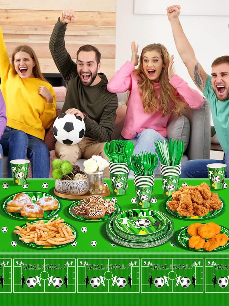 Nkaiso Partygeschirr Kindergeburtstag,141Stück Fussball Deko Geburtstag Pappteller Party Set mit Ges