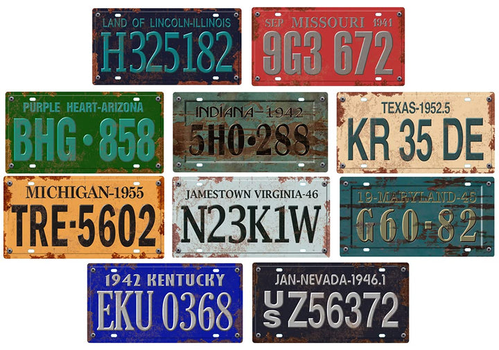 - 1940er / 50er Jahre USA Autokennzeichen 10er-Pack - Nachbildung echter amerikanischer Kennzeichen