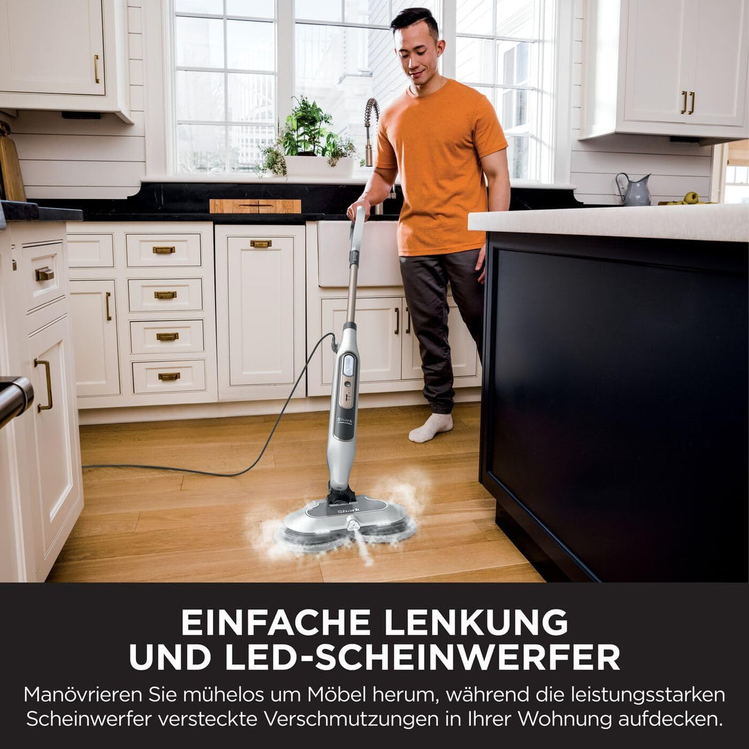 Shark Dampfreiniger, automatischer Dampfbesen mit Steam Blaster, 2 rotierende Power Pads, 3 Dampfstu