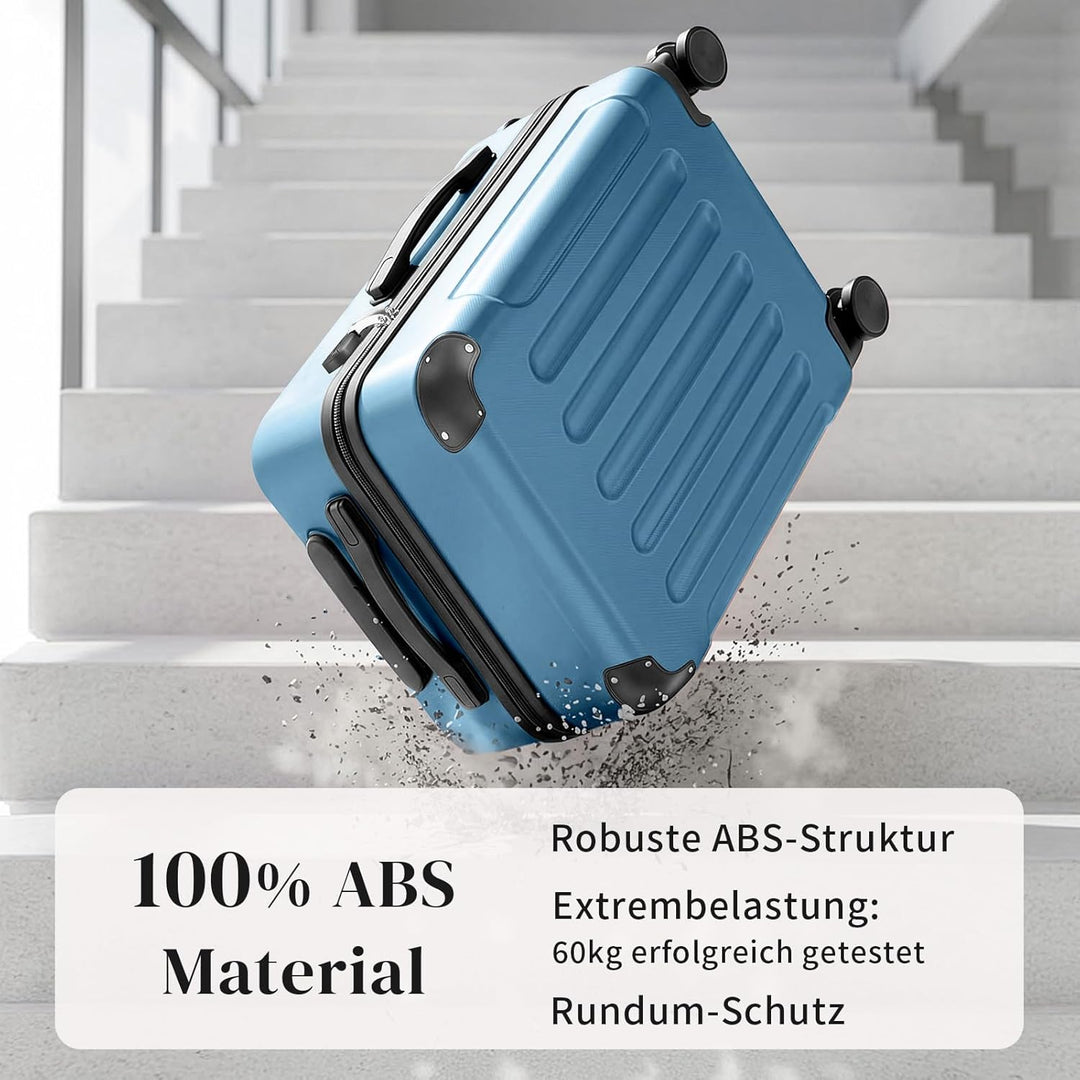 LALAHO Kofferset 5 teilig mit Kosmetikkoffer & verstärkten Ecken, Hartschalen Koffer Set aus ABS, Re