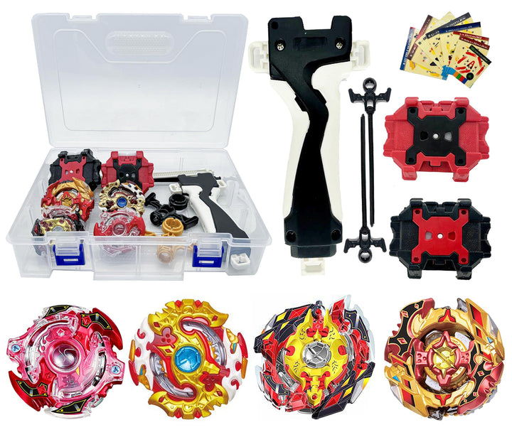 4er Kampfkreisel Set mit 2 Launchern, Griff und Aufbewahrungsbox für Kinder (S) S-4in1, S-4in1