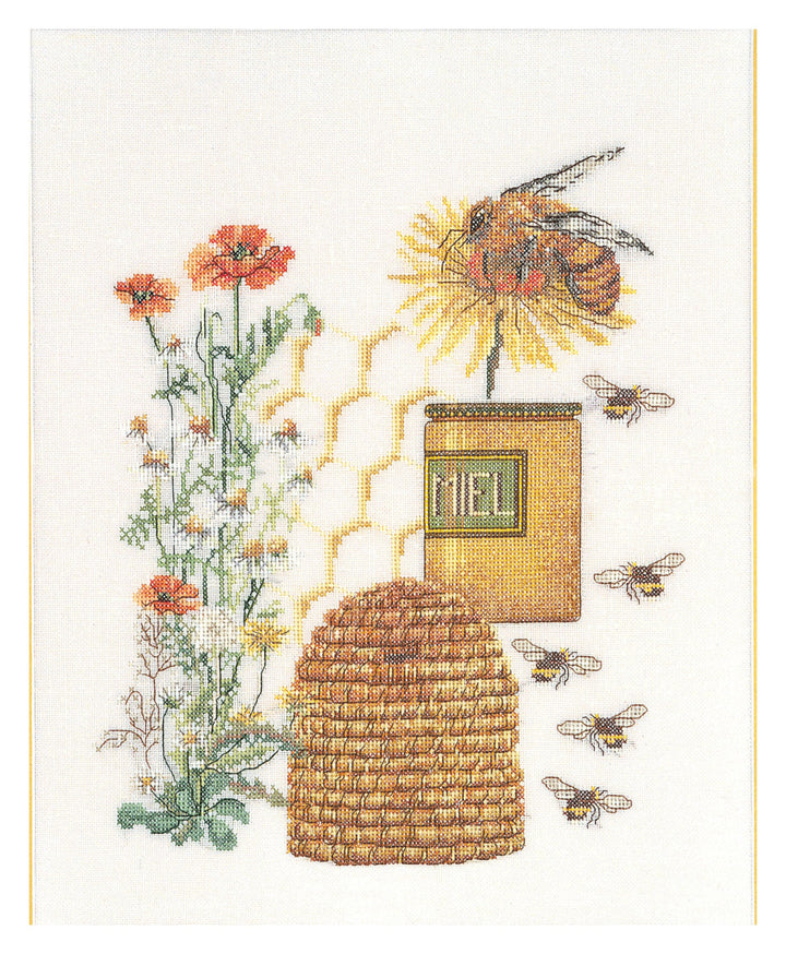 Thea Gouverneur - Kreuzstich-Set - Honig-Sampler - Leinen - 32 Count - Für Erwachsene - 3016 27x35cm