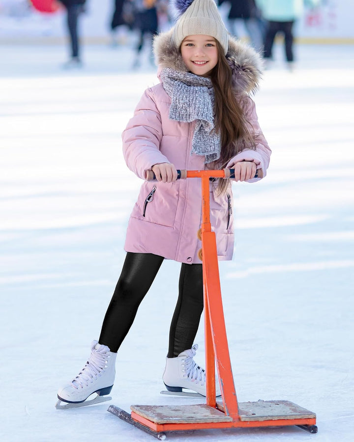 KEREDA Mädchen Leggings Thermo Gefüttert Thermoleggings Winter Warme Kunstleder 1/2er-Pack 116-122 S