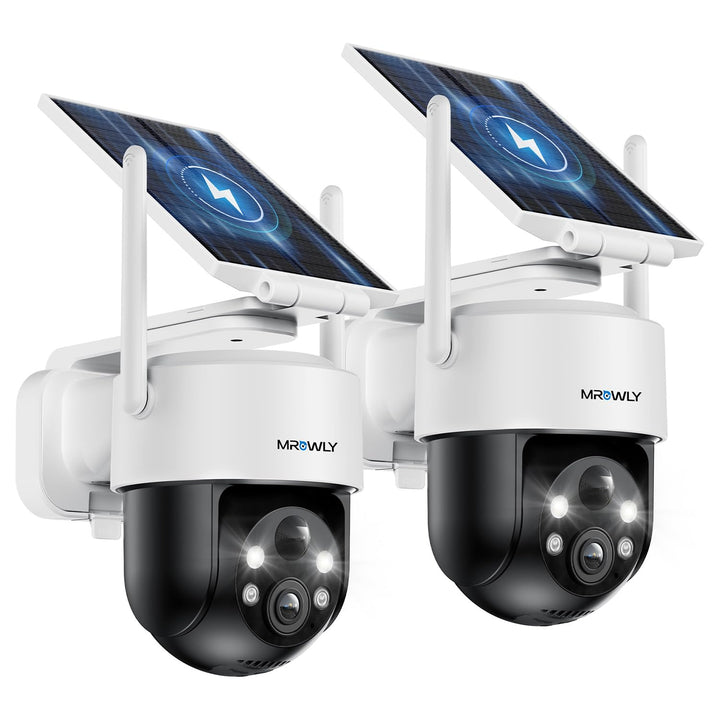 2K Überwachungskamera Aussen Solar, 2er Set, 360° PTZ WLAN | 2 Kameras für Eingang, Garten und Garag