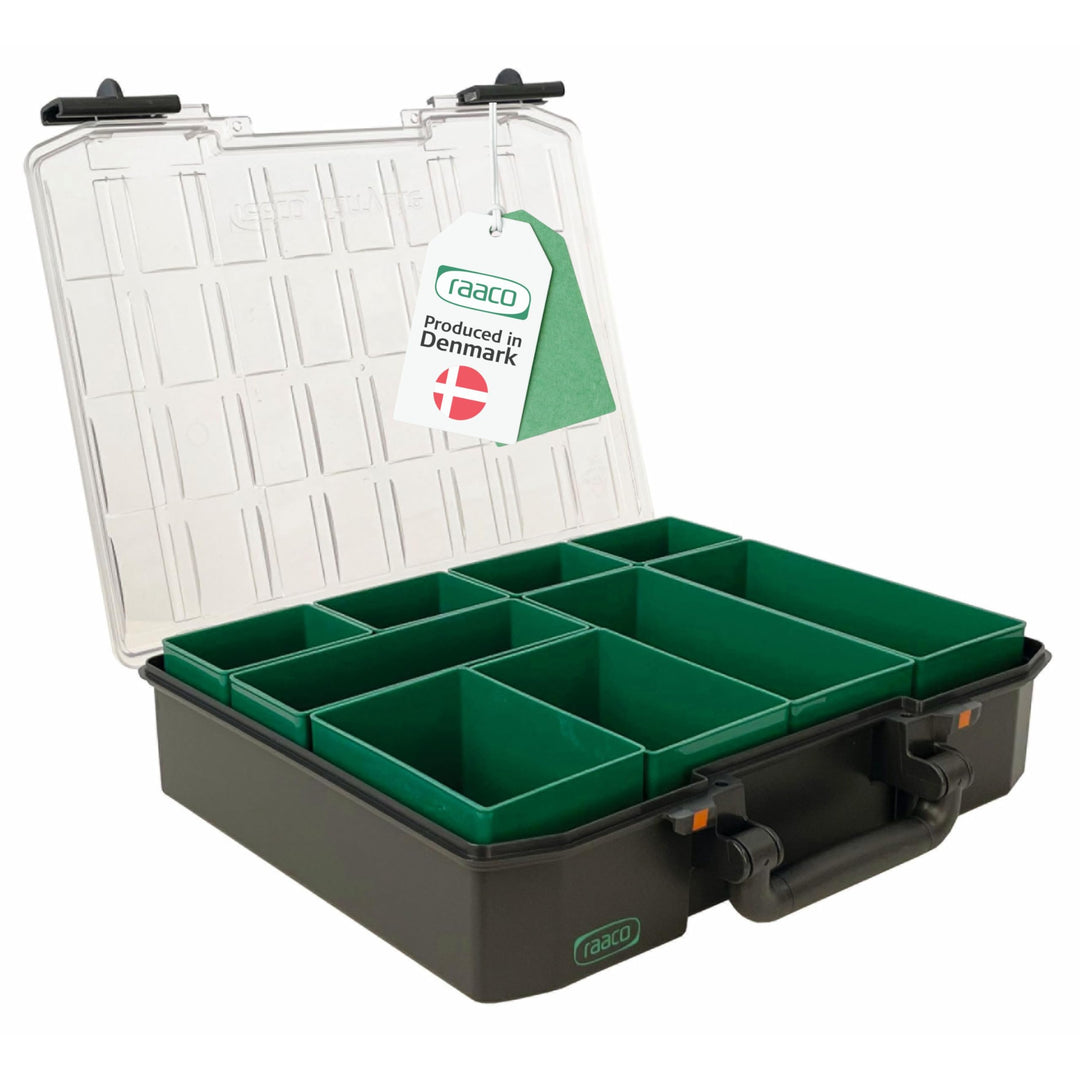 raaco CarryLite 80 4x8-9: Premium Sortierbox für Werkstatt, 9 Einsätze, Sortimentskasten & Sortierbo