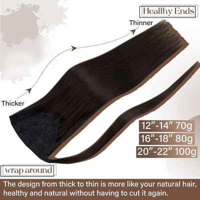 Hetto Braun Echthaar Zopf Extensions Wrap Around Echthaar Extensions Ponytail Dunkelstes Braun Pferd