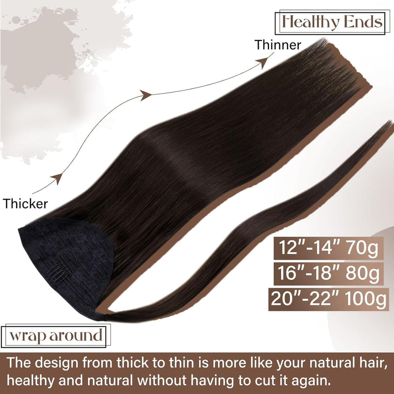 Hetto Braun Echthaar Zopf Extensions Wrap Around Echthaar Extensions Ponytail Dunkelstes Braun Pferd