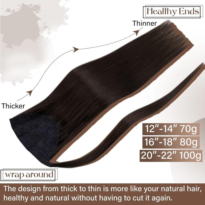 Hetto Extensions Echthaar Zopf Natur Schwarzbraun 40cm 80g - Zopfverlängerung mit Hoher Frisur-Stabi