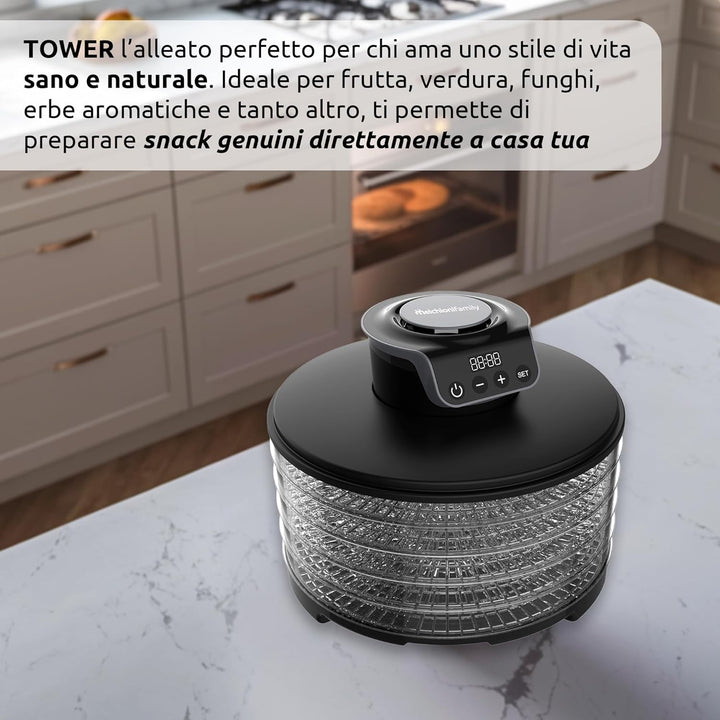 Melchioni Family | Digitaler Dörrautomat TOWER, 5 verstellbare Etagen, Trocknung von Obst, Gemüse, P