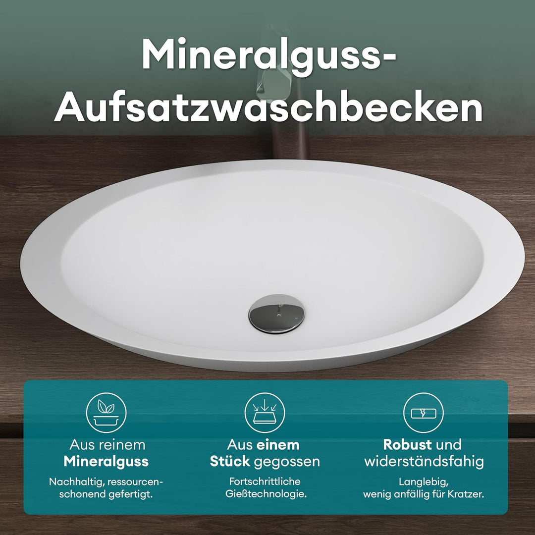 Mai & Mai Aufsatzwaschbecken Col802 Waschschale Waschtisch Waschbecken in Weiss matt aus Gussmarmor