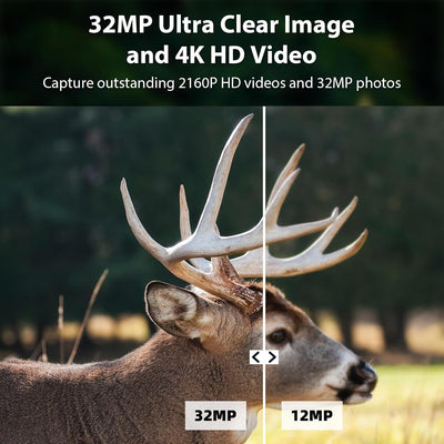 BlazeVideo 4K 32MP Wildkamera mit Bewegungsmelder Nachtsicht, 120° Weitwinkel Nachsichtkamera, 0,1s