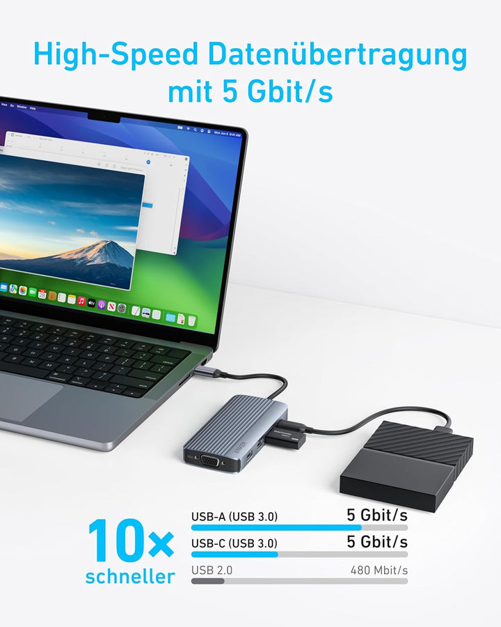 Anker 8-in-1 USB-C Hub, USB C Dockingstation Triple Display Multi-Port Dongle mit 2 HDMI und VGA, 5