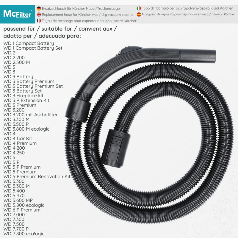 McFilter | 2-5m div. Längen, Saugschlauch für Kärcher Staubsauger für alle Serien von A WD WD1 WD2 W