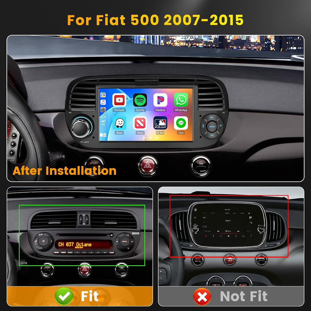 Hikity 2G+64G Android 15 Autoradio für FIAT 500 2007-2015 mit 7-Zoll-Touchscreen, Autoradio für FIAT