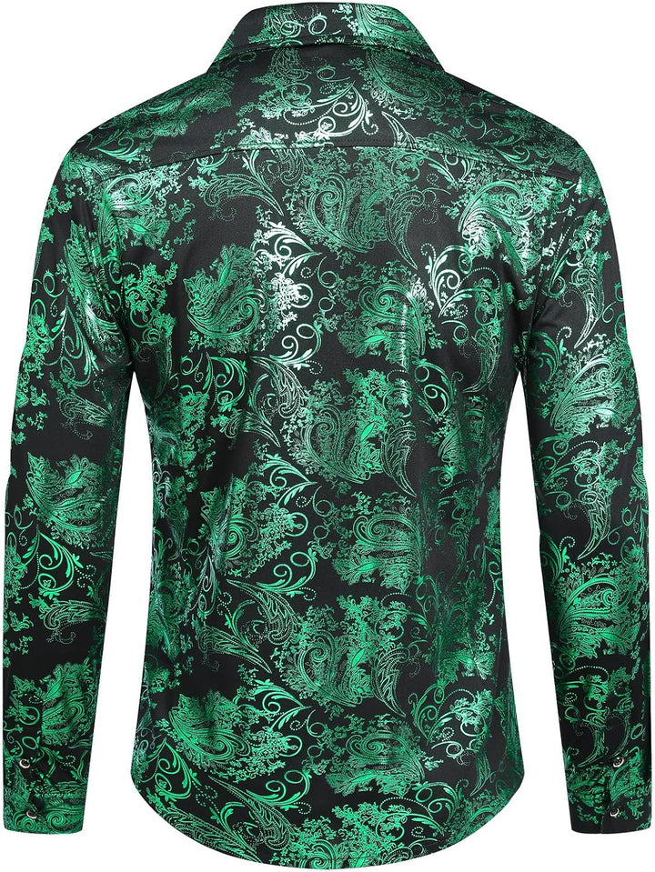 Allthemen Herren Jacquard Hemd Langarm Satin Freizeithemd Paisley Herrenhemd für Party Hochzeit XS G