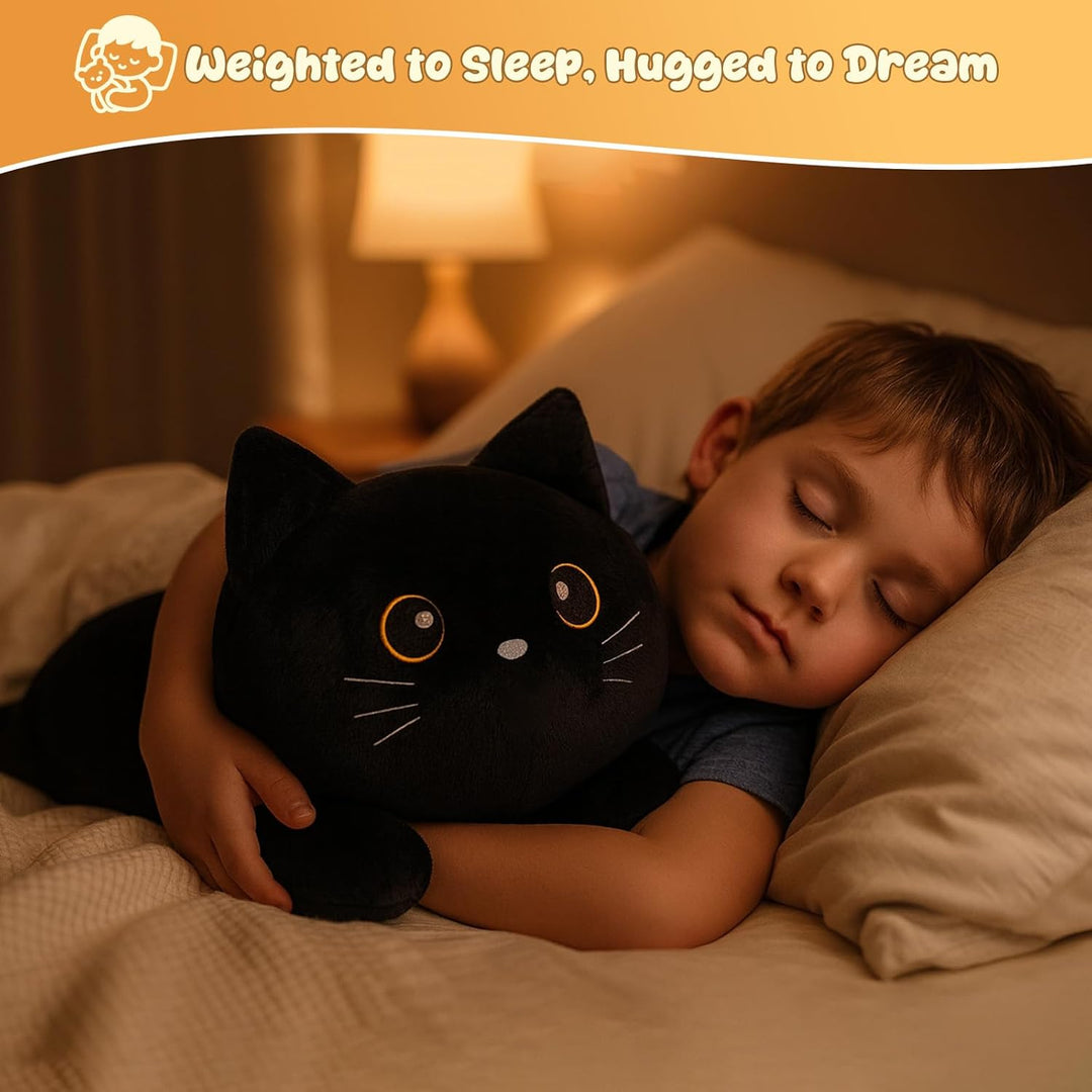 SQEQE Gewichtetes Katze Kuscheltier, Schwarze Katze Plüschtier Kuscheltierkissen mit Gewicht, Niedli