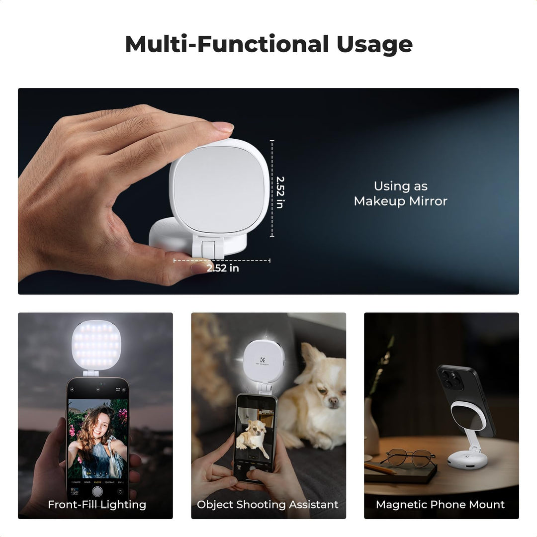 K&F CONCEPT Magnetische Selfie Licht mit Spiegel, 900mah Handy Ringlicht kompatibel mit iPhone Magsa
