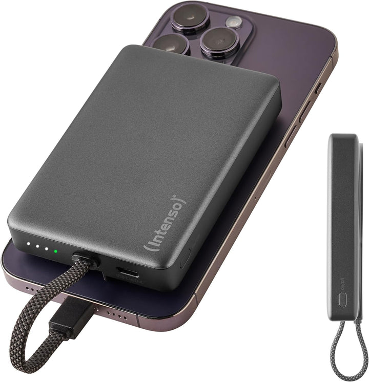 Intenso MC10000 Powerbank mit magnetischer Rückseite und integriertem USB-C Kabel, 10.000 mAh, Ultra